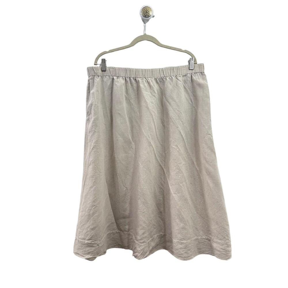 Eileen Fisher Skirt Size XL Beige Tan A-Line Elastic Waistband 100%Organic Linen - Picture 2 of 7